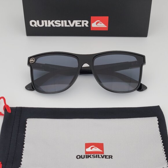Quiksilver Round Flat Lens Sunglasses Gloss Black Frame Dark Smoke Tint Lens Q29 - Picture 2 of 12